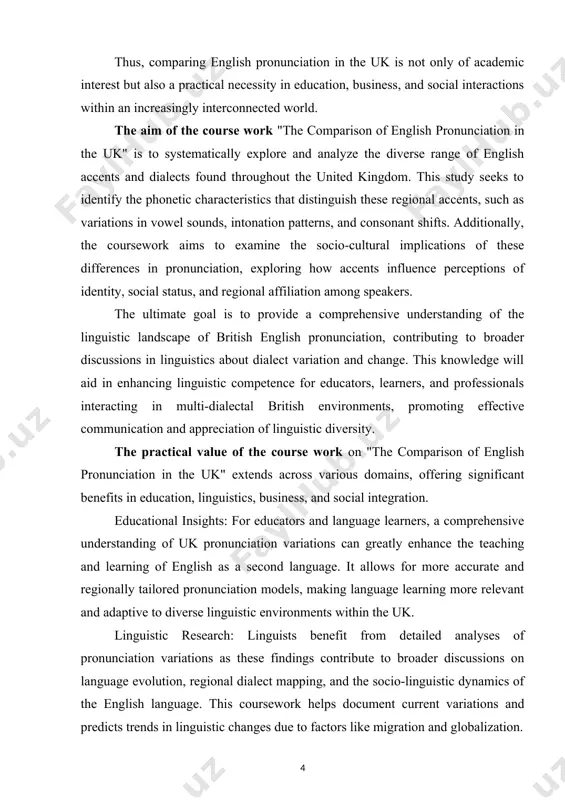 production and perception of speech sounds. it plays a crucial role in communication, influencing how messages are conveyed and understood across different linguistic contexts. pronunciation variation is ubiquitous, reflecting the diverse range of languages, dialects, and speech communities around the world. the study of pronunciation material distribution and typology seeks to understand the patterns of variation in pronunciation features across languages and the underlying factors shaping these patterns.[footnoteref:2] [2: abercrombie, d. elements of general phonetics. aldine transaction. (1967). [page 1-50]] this introduction provides an overview of the concepts and objectives of the course work on pronunciation material distribution and typology. it outlines the importance of studying pronunciation variation, defines key terms, and outlines the scope and structure of the course. pronunciation variation is a natural and pervasive phenomenon in language. it reflects the rich tapestry of human linguistic diversity and the dynamic nature of language change and evolution. understanding pronunciation …