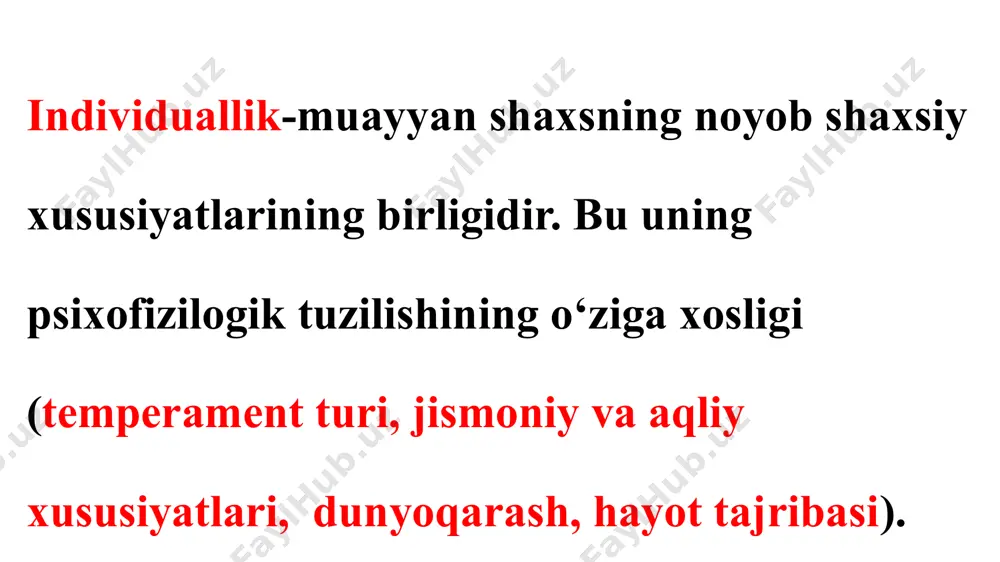 larni paydo qiladiki, buning natijasida u faol hayotiy mavqega ega bo‘ladi, jamiyatda o‘z o‘rnini tasavvur qilishga erishadi o‘z-o‘zini anglash sohasi, ya’ni ''men" obrazining yil sayin o‘zgarib borishi jarayoni bo‘lib, avval o‘zini boshqalardan farqliligini, o‘zicha mustaqil harakat qilish, mustaqil fikr yurita olish qobiliyatini anglash, so‘ngra esa o‘z-o‘zini baholash, anglash, nazorat qilish- xususiyatlari rivojlanadiki, ular ham faol shaxs psixologiyasining tarkibiy qismidir shaxsning ijtimoiylashuvining asosiy bosqichlari: ushbu jarayonni har bir bosqichda (ontogenez bosqichlari) qarab batafsilroq ko‘rib chiqish mumkin. bolalik-ijtimoiylashuv tug‘lishdan, rivojlanishning dastlabki bosqichidan rivojlanib boradi. ma’lumki, bu yoshda har bir insonning shaxsining shakllanishi deyarli 70% ga teng. ushbu jarayonning kechikishi bilan qaytarilmas oqibatlar kuzatilishi mumkin, chunki bolalik davrida ijtimoiylashuvning boshlanishi belgilanadi. o‘smirlik- har bir shaxs hayotining umumiy siklida muhim ijtimoiy bosqichdir, chunki bu bosqichda fiziologik o‘zgarishlarning eng ko‘pi mavjud bo‘lib, jinsiy rivojlanish va shaxs paydo bo‘lishi boshlanadi. 13 yoshidan boshlab bolalar imkon qadar ko‘proq vazifalarni bajarishga harakat qilishadi yoshlik – yerta yetuklik) - …