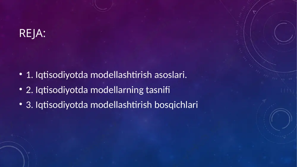 lib, ular tushunchalar, gipotezalar va turli xil qarashlar tizimidan iborat. iqtisodiy tadqiqotlarda, boshqarish sohalarida, asosan, abstrakt modeliashtirishdan foydalaniladi. matematik modellashtirish turli xil tabiatli, ammo bir xil matematik bog'lanishlarni ifodalaydigan voqea va jarayonlarga asoslangan tadqiqot usulidir. iqtisodiyotda modellarnmg tasnifi deterrninirlangan modellar model o'zgaruvchilari orasidagi qat'iy funksional bog'lanishlar borligini nazarda tutadi. stoxastik modellar tadqiq qilinayotgan ko'rsatkichlarga tasodifly ta'sirlarning borligini e'tiborga oladi hamda ularni tasvirlash uchun ehtimollar nazariyasi va matematik statistikaning vositalaridan foydalanadi. statik modellarda barcha bogianishlar vaqtning tayinli payti yoki davriga tegishlidir. dinamik modellar iqtisodiy jarayonlarning vaqt bo'yicha o'zgarishini tavsiflaydi. qaralayotgan vaqt davrining uzunligiga qarab bashoratlash va rejalashtirishning qisqa muddatli (bir yilgacha), o'rta muddatli (5 yilgacha), uzoq muddatli (10-15 va undan ko'proq yilgacha) modellari farqlanadi. iqtisodiy-matematik modellarda vaqtning o'zi yoki uzluksiz, yoki diskret ravishda o'zgarishi mumkin. iqtisodiyot modellari fazoviy omillar va shartlarni o'z ichiga olishiga qarab fazoviy va nuqtaviy modellar farqlanadi. iqtisodiyotda modellashtirish bosqichiari. iqtisodiy muammoning qo'yilishi va uni sifat jihatdan tahlil …