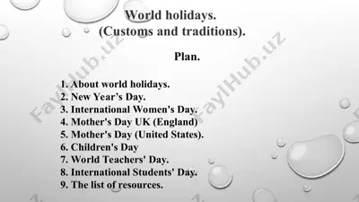world holidays. (customs and traditions). taqdimot 15 bet. — PPT