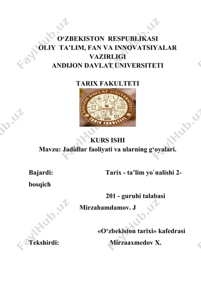 jadidlar faoliyati va ularning g‘oyalari — DOCX