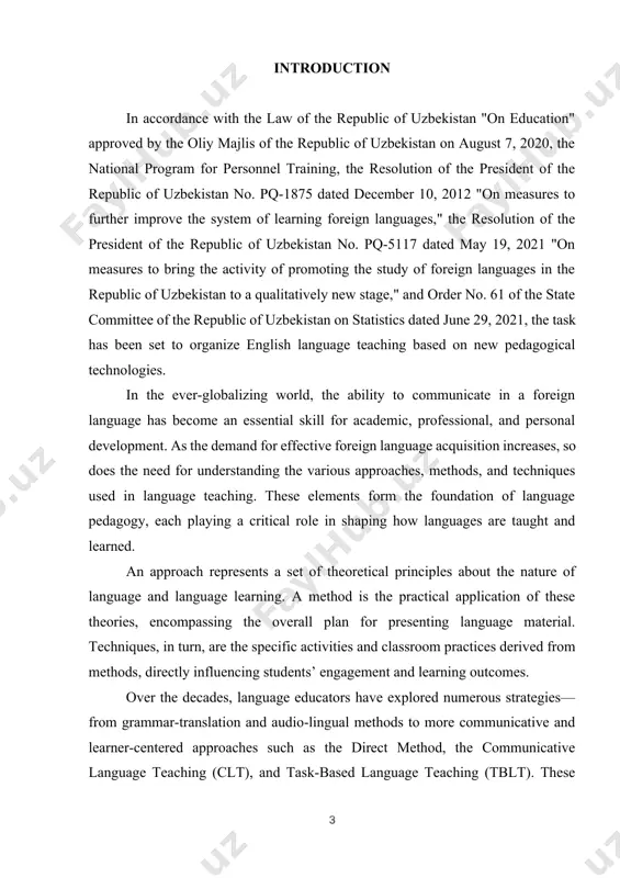 ctively applied in the modern classroom. tasks: to achieve this objective, the following tasks have been set: to define and differentiate between the concepts of approaches, methods, and techniques in language teaching. to examine the historical development of language teaching methods. to analyze widely used methods such as the grammar-translation method, the direct method, the audio-lingual method, and communicative language teaching. to explore contemporary techniques that support language learning in interactive and student-centered environments. the object and subject of the course paper object: the object of this course paper is the process of teaching and learning foreign languages, with a specific focus on english as a foreign language. subject: the subject of the course paper is the pedagogical approaches, methods, and techniques employed in the teaching of foreign languages. chapter i: theoretical foundations of foreign language teaching 1.1. key approaches in foreign language teaching foreign language learning has become increasingly …