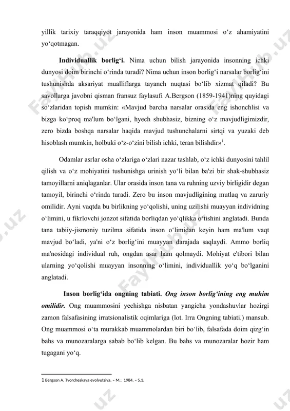 a munozaralar hozir ham tugagani yo‘q. ongning tabiati shunday: u hissiy idrok etiladigan ob'ektiv borliqni tushunish va aks ettirish uchun biz yuqorida foydalangan aksariyat ko‘rsatkichlar va tavsiflarga mos kelmaydi. ongni o‘lchash, biron-bir tarzda miqdoriy ifodalash, sezish yoki kuzatish mumkin emas, zero uning massasi ham, energiyasi ham yo‘q, shuningdek u moddiy ob'ektlar kabi muayyan shakl-shamoyilga ham ega emas. ong shak-shubhasiz mavjud, ammo u mavhum bo‘lib, balki bilvosita – odamlar tili va muayyan faoliyati orqali namoyon bo‘ladi. binobarin, inson borlig‘ining bu elementlarini tahlil qilmasdan ongning mohiyatini aniqlash mumkin emas. mazkur tahlil ongning biologik jihatini ham o‘z ichiga oladi, zero uning mavjudligi inson bosh miyasi faoliyati bilan uzviy bog‘liq. shu sababli ongning tabiati nafaqat falsafada, balki fiziologiya, psixologiya, sotsiologiya, kibernetika, informatika va boshqa ijtimoiy va tabiiy fanlarda ham o‘rganiladi. ayni vaqtda mazkur muammo o‘ta murakkabligi tufayli uning falsafiy talqini ayrim fanlar uchun muhim metodologik rol o‘ynaydi. ularning natijalari esa, o‘z navbatida, ongning tabiati …