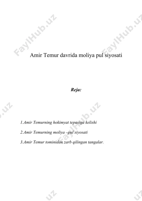 ohida uchrashadilar ularga izzat-ikrom ko’rsatadilar. amir xusayn temurga bildirmay abubakr kalaviy va xo’rdak buxoriylarni doga tortadi. amir temur faqat mavlonzoda saqlab qoladi. bu esa amir temur va xusayn o’rtqasidagi munosabatlarni keskinlashadi. ikki amir o’rtasida asosiy to’qnashuv 1370 yil aprelda balx yaqinida yuz beradi va amir xusayn mag’lub bo’ladi. 1370yil 9-aprel kuni chig’otoy ulusining barcha beklari balx shaxriga to’planib quriltoy o’trazadilar va amir temurni movorounnahr hukmdori etib taynladilar. amir temur chig’atoy avladidan qozonxonning qizi saroymulkxonimni nikoxiga oladi va “ko’ragon” (mo’g’ilchada - kuyov) nomini oladi. amir temur xokimyat tepasiga kelgan davrda turon va boshqa mamlakatlarda feodal tarqoqlik, parokandalik va o’zaro urushlar avjiga mingan, ayrim siyosiy –harbiy guruhlar turon va unga qo’shni yerlarga talon-tarojlik hujumlarini kuchaytirgan edi. shuning uchun xam amit temur o’z davlat sarxadlarini mustaxkamlash uchun eng oldin harbiy yurishlarni mo’g’ilistondan boshladi. amir temur 1371-1390 yillari mo’g’ilistonga etti marta harbiy yurish yushtirdi va oxitgi harbiy yurishida qamariddin va uning amirlarini irtish daryosining …