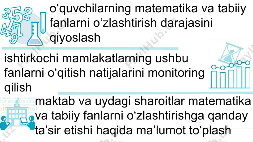 ari kognitiv soha – qo‘llash i9 presentation to joe smith ‹#› sharsharadan tushayotgan daryo suvi katta energiyaga ega. id: s051100 quyidagilarning qaysi biri sharshara energiyasidan olinadi? a issiq suv b quyosh energiyasi c elektr energiyasi d ichimlik suvi i9 presentation to joe smith ‹#› 4-sinf mazmun sohasi – yer haqidagi fan mavzu sohasi – yerning fizik xususiyatlari, resurslari kognitiv soha – qo‘llash i9 presentation to joe smith ‹#› id:s041201a quyidagi rasmda tekislikdan oqib o‘tuvchi daryo tasvirlangan. daryo bo‘yida dehqonchilik bilan shug‘ulla-nishning afzalliklari va kamchiliklari mavjud. bitta afzalligini tavsiflang.____________ bitta kamchiligini tavsiflang.__________ tekislik va daryo yaqinida dehqonchilik amalga oshiriladi. i9 presentation to joe smith ‹#› 4-sinf mazmun sohasi – yer haqidagi fan mavzu sohasi – yer quyosh sistemasida kognitiv soha – mulohaza yuritish i9 presentation to joe smith ‹#› id:s031044 quyidagi rasmda yer, oy va quyosh tasvirlangan. har bir jism raqamlangan. yo‘nalishli chiziqlar har bir jismning harakat yo‘nalishini ko‘rsatadi. har bir …