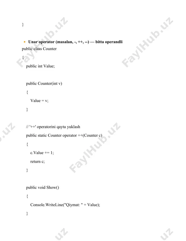 statik berilganlar, statik metodlar, operatorlarni qayta yuklash - Page 5