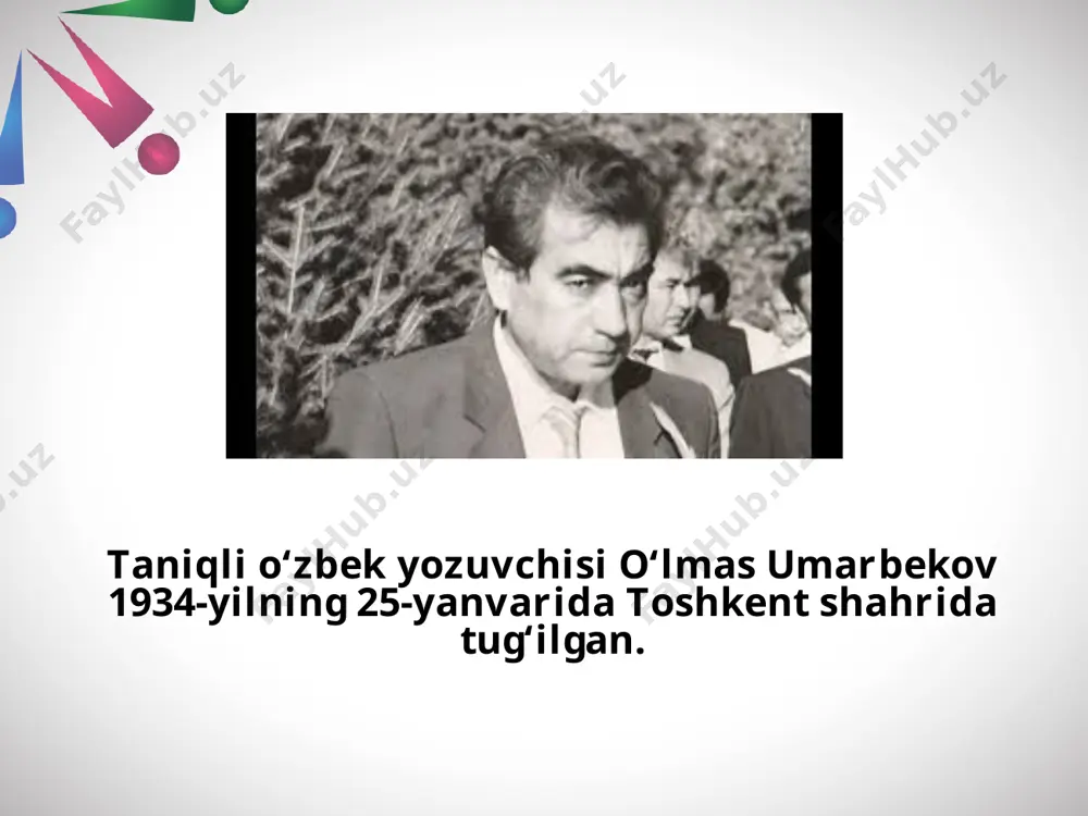 ing: «sevgim, sevgilim» (1963), «kimning tashvishi yo‘q» (1965), «urush farzandi» (1972), damir usmonovning ikki bahori» (1978), «cho‘li iroq» (1971), «yoz yomg‘iri» (1973), «oq qaldirg‘och» (1974) kabi qissalari milliy nasr rivojida salmoqli o‘rin tutgan asarlardir. qissalari o‘lmas umarbekov mohir qissanavis sifatida ham e’tibor qozongan. o‘lmas umarbekov qissa janrining yangi qirralarini kashf etdi. jumladan, o‘sha paytga qadar o‘zbek adabiyotida deyarli qo‘l urilmagan detektiv yo‘nalishidagi «yoz yomg‘iri» qissasi sujet to‘qimasining murakkabligi, voqealar ta’sirining favqulodda keskinligi, ifoda maromining shiddatkorligi bilan e’tiborni tortadi. adibning «urush farzandi» qissasi ham voqealar rivojining sirliligi, personajlar xatti-harakatlarining kutilmaganligi, ayni vaqtda, chuqur hayotiy asoslarga egaligi, tasvirning samimiyligi bilan e’tibor tortadi. adibning ikkinchi romani «fotima va zuhra»da milliy ma’naviyatimizdagi bir kemtiklik sarguzasht yo‘sinida aks ettiril adi. asarda obro‘-e’tiborli, halol o‘qituvchi abdullajonning oilasi taqdiri misolida ezgulik va yovuzlik o‘rtasidagi omonsiz kurash ko‘rsatib beriladi. asarlari «sud» (1970), «komissiya» (1971), «qiyomat qarz» (1974), «shoshma, quyosh» (1978), «kuzning birinchi kuni» (1979), «arizasiga ko‘ra» (1981), «oqar …