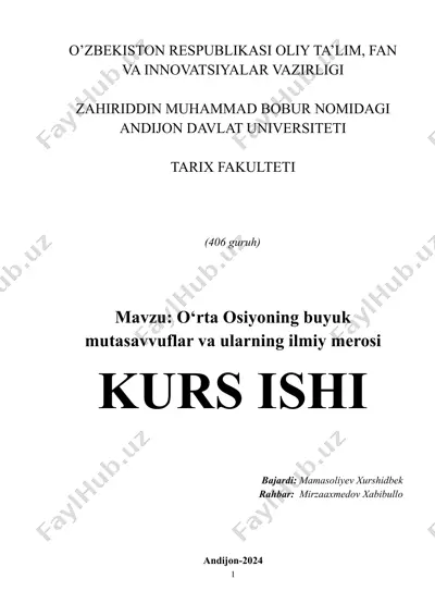 o‘rta osiyoning buyuk mutasavvuflar va ularning ilmiy merosi — DOCX