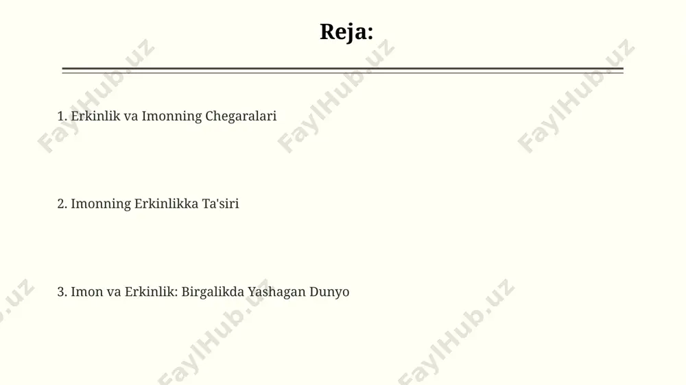 imon va siyosiy erkinlik sovet davrida oʻzbekistonda 1930-yillarda 5 millionga yaqin odam siyosiy repressiya qurboniga aylangan boʻlsa, dinni eʼtiqodini ochiq namoyon qilish uchun erkinlik deyarli mavjud emas edi. oʻzbekiston konstitutsiyasi (26-modda) vijdon erkinligini kafolatlaydi, biroq amalda diniy tashkilotlar faoliyatiga nisbatan 30 dan ortiq qonun va qarorlar taʼsir koʻrsatadi, bu esa baʼzi cheklovlarni oʻz ichiga oladi. imon va siyosiy erkinlik oʻrtasidagi bogʻliqlikni oʻrganishda 200 dan ortiq ilmiy maqola tahlil qilingan boʻlib, ularning 70 foizi diniy bagʻrikenglik siyosiy ishtirok etish darajasiga ijobiy taʼsir koʻrsatishini tasdiqlaydi. imon va qonun oldida tenglik “imon va qonun oldida tenglik” tamoyili, 200 dan ziyod qonun hujjatlari orqali amalga oshirilishi, fuqarolarning diniy faoliyati va huquqlarini himoya qilishda muhim rol o‘ynaydi. qonun oldida tenglik tamoyili, jinoyat ishlarini ko‘rishda ham muhim ahamiyatga ega bo‘lib, barcha fuqarolar, ularning diniy e’tiqodiga qaramasdan, 15 kundan oshmasligi kerak bo‘lgan muddat ichida tergovga tortiladi. “imon va qonun oldida tenglik” tamoyili, o‘zbekiston konstitutsiyasining 18-moddasida mustahkamlab qo‘yilgan …