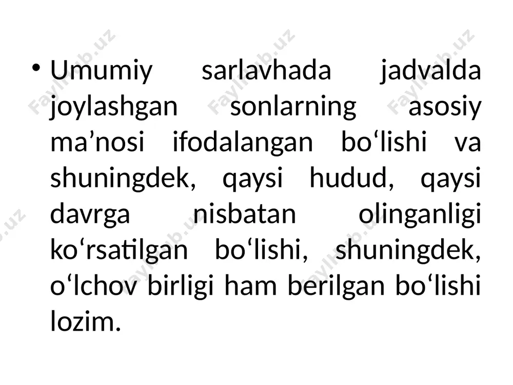 zaro bog‘lanishlarni tasvirlovchi guruhlashdir. analitik guruhlash deb ikki va undan ortiq belgilar orasidagi o‘zaro bog‘lanishlarni ta’riflovchi guruhlash ataladi. analitik guruhlashda ikki toifadagi belgilar ishtirok etadi: biri - omil belgilar, ikkinchisi - natijaviy belgilar. natijaviy belgi deb boshqa belgilar ta’siri ostida o‘zgarayotgan belgi ataladi, omil belgi esa unga ta’sir etayotgan, uni o‘zgarishiga sabab bo‘layotgan belgi yoki belgilardir. oddiy va murakkab guruhlash guruhlash bir yoki bir necha belgilar asosida tuzilishi mumkin. bir belgi asosida tuzilgan guruhlash oddiy yoki bir o‘lchamli, ikki va undan ortiq belgilar asosida qurilgan guruhlash murakkab yoki ko‘p o‘lchamli guruhlash deb ataladi. ikkilamchi guruhlash ikkilamchi guruhlash ikki yo‘l bilan amalga oshiriladi.: birlamchi guruhlar oraliqlarini ixchamlashtirib maqsadga muvofiqlashtirish; umumiy yig‘indiga nisbatan ayrim guruhlarning salmog‘ini ixtisoslashtirish. bu usullarni quyidagi misolda ko‘rib chiqamiz. ikki viloyat fermer ho‘jaliklari paxta hosildorligiga qarab turlicha guruhlangan bo‘lib, ularni qiyosiy o‘rganish zaruriyati tug‘ilgan. mavzu: statistik to’plam va taqsimot qatorlari reja 1. statistik to’plam mazmuni va moxiyatlari 2. …
