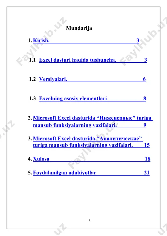 ar natijalarini koʻrgazmaliroq tasvirlash uchun joylashtirilgan grafik rejimlarining paydo boʻlishi, bu elektron jadval rivojlanishining navbatdagi qadami boʻldi. 1983-yil lotus firmasining 1-2-3 paketlari chiqib, kutilgandan ham ziyodroq muvaffaqiyatga erishdi. ammo 1997-yil microsoft firmasi tomonidan excel dasturi taqdim etildi, u hozirgi kunda ham oʻz sinfidagi eng quvvatli dastur hisoblanadi. shubha yoʻqki, excel eng ommabop dasturlardan biridir. bu dastur ixtiyoriy axborotni (matnlar, sonlar, sana va hokazolarni) qayta ishlab chiqish va saqlash imkonini beribgina qolmasdan, balki qilgan ishingiz natijasini bezash, koʻrgazmaliroq koʻrsatish va chop etish imkoniyatini beradi. bunda siz winword dasturidagi tahrirlash vositalaridan foydalanishingiz mumkin. dastlab excelning ommaviy imkoniyatlarini oʻzlashtirish qiyin emas, ammo dasturning murakkabligi va imkoniyatlarining juda kengligi sababli ular bilan tanishish uzoq davom etishi mumkin, binobarin, aynan ish jarayonida uning yangi-yangi imkoniyatlarini koʻrish mumkin. ( 2-rasm ) 2-rasm. ish jarayonida uning yangi-yangi imkoniyatlarini koʻrish mumkin. elektron jadvallar hayotning har xil sohasida uchraydigan, hisob va iqtisodiy masalalarni echishda, jumladan, oldindan tayyor boʻlgan maʼlumotlarni …