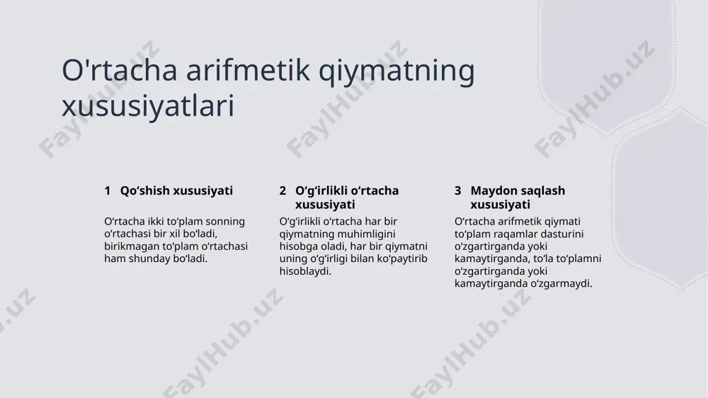 tavsifi oʻrtacha qiymat bir qator sonning oʻrtasi, standard ogʻish esa maʼlumotlar oʻrtasidagi tarqalishni oʻlchaydi. oʻrtacha qiymat va standard ogʻish uchun hisoblash usullari oʻrtacha qiymat, toʻplamdagi barcha sonlarni qoʻshib, umumiy sanagacha boʻlib, standard ogʻish esa har bir ma'lumot nuqtasining oʻrtacha qiymatdan masofasini hisoblash formulasidan foydalanilarak oʻrtacha va standart deviasiya oʻrtasidagi munosabatni tushuntirish bir nechta standart deviasiya ko'rsatkichi, ma'lumot nuqtalari o'rtachadan ko'proq bo'lganini anglatadi, ammo kichik standart deviasiya ma'lumot nuqtalari o'rtachaga yaqinroq joylashganini anglatadi. mean va standart deviasiya o'rtasidagi munosabatni tushunishning ahamiyati oʻrtacha qiymat va standart deviasiya oʻrtasidagi munosabatni tushunish, statistik tahlilda ma'lumotlar miqyosining farq va taksimlanishini tahlil qilishga yordam beradi. o'zgaruvchanlik va standart og'ish 1 2 3 qiyinchilikni tushunish oʻrtacha ogʻirlikni hisoblash oʻrtacha ogʻirlikni tushunish oʻrtacha qiymat etrafidagi ma'lumotlarning tarqalishini oʻlchaydi, katta tarqalganlik katta oʻrtacha qiymatni koʻrsatadi. masalan, test natijalari to'plamida, yuqori oʻrtacha ogʻirlik standarti qiymati qiymatlar toʻplamining farq va tarqalganligi miqdori sifatida hisoblanadi. ushbu qiymatlar oʻrtasidan qancha farq yoki "tarqalganlik" …