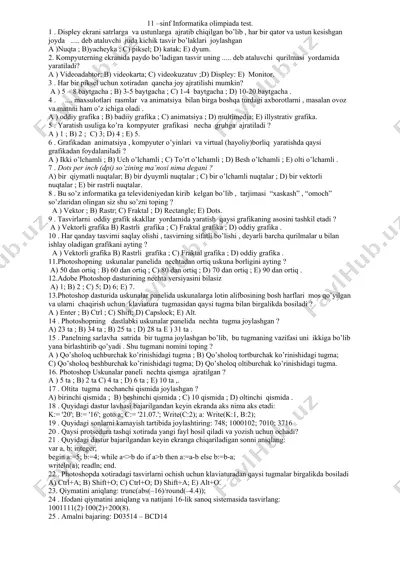 11 - sinf informatika olimpiada test — DOC