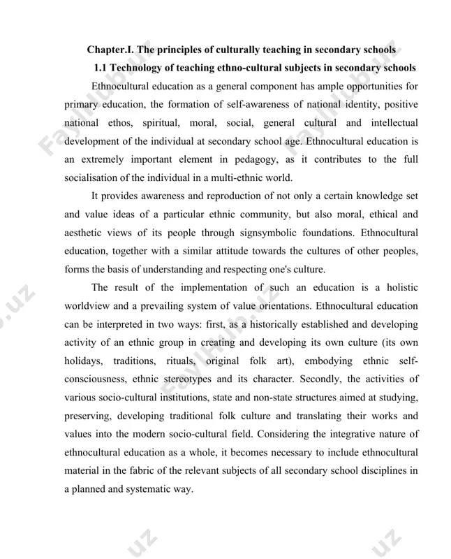 s affect the formation of cultural identity and ethno-cultural education at school. grigoryeva et al. (2016) evaluated the ethno-cultural approach to training undergraduate teachers in the context of modernisation in preschool education. in the research, it has been revealed that the ethnocultural approach creates a qualified educational environment that creates the civic identities of future teachers and strengthens peace, respect for human beings, friendship and solidarity. arsaliev (2016) evaluated the best approaches created through ethnopedagogical technologies. han and singh (2007) emphasised the importance of creating educational content related to ethnocultural diversity in the education process of future foreign language teachers in teacher training policies. in the research, the descriptive survey model, one of the quantitative research methods, was used. descriptive scanning is the statistical operation that allows collecting, describing and presenting numerical values for a variable. within the scope of the research, the competencies of the teachers participating in the …