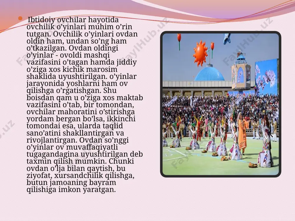 va odatlar haqida tarixiy-madaniy ahamiyatga ega bo’lgan bebaqo fikrlar qoldirgan. beruniy bergan ma’lumotlarga qaraganda, so’qdiylarda mavsard oyining birinchi kuni-navro’z va 28-kuni - romush odam (otashxonalarda to’planish qayiti); nipsanj oyining 12-kuni - moqirj; basokanj oyining 7-kuni-nikq oqam; 15-kuni - amsxvora (olov tegmagan narsalarni yeyish qayiti); ashnxnda oyining 18-kuni- boboxvora yoki bomixvora (uzumdan siqib olingan toza, xolis shirani ichish) qayiti; nimsarda (yil yarmi); "bod omkom"; o’lganlarga aza tutish kuni kabi qayit (bayramlari) o’tkazilgan . miloddan avvalgi eron, so’qd va xorazmda zardushtiylik ("zorastriy") kalendaridan foydalanilgan. yilning har fasli qar oyining o’z bayramlari va mashqur kunlari bo’lgan. masalan, "farvardin moq - yoz boshi, tir moq -kuz boshi, meqr moq - qish boshi, diy moq - baqor boshi. ularning oylari ichida to’rt faslga qarab ishlatiladigan (qayit) kunlari bo’lgan . "navro’z"ning kelib chiqishi haqida ko’plab fikrlar, afsonalar, miflar mavjud. masalan, zardushtiylar davridagi ba’zi bir tushunchalarga qaraganda, yaxshilik xudosi axuramza (xurmuz)-bahor yozda, yomonlik xudosi anxara-maynyu (axriman) - …