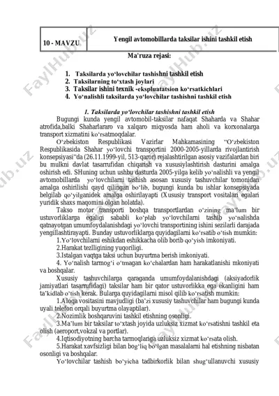yengil avtomobillarda taksilar ishini tashkil etish — PDF