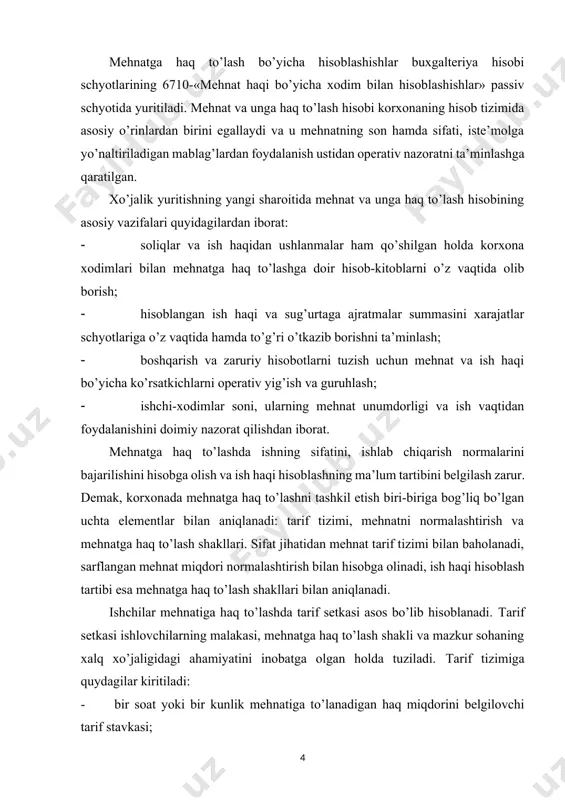 setkasi asos bo’lib hisoblanadi. tarif setkasi ishlovchilarning malakasi, mehnatga haq to’lash shakli va mazkur sohaning xalq xo’jaligidagi ahamiyatini inobatga olgan holda tuziladi. tarif tizimiga quydagilar kiritiladi: - bir soat yoki bir kunlik mehnatiga to’lanadigan haq miqdorini belgilovchi tarif stavkasi; - haq to’lashda ish va ishchilarning (malakasi) turli razradlari orasidagi munosabatlarini ko’rsatuvchi tarif setkasi; - tarif-malakaviy ma’lumotnoma. uning yordamida tarif setkasiga binoan ish va ishchining razradi aniqlanadi. oddiy ishlar 1-razradli ishchining tarif stavkasi bilan to’lanadi. mehnat malakasi darajasiga, ya’ni belgilangan tarif razryadi va tarif koeffitsiyentiga, qarab qolgan razradlarning tarif stavkalari bu razraddan ortiq bo’ladi. tarif razradi har bir ishlab chiqarish operatsiyasiga, har bir ish turiga tayinlanadi, shuning uchun ish bajarish normalarini hisobga olgan holda, ishbay ish haqini hisoblab topishda tarif stavkasidan foydalaniladi. mehnatga haq to’lash shakli, mukofotlar, qo’shimcha haqlar, rag’batlantirish to’lovlari, kasaba uyushma qo’mitasi bilan kelishilgan holda, ish beruvchi tomonidan qabul qilinadigan jamoa shartnomasi bilan belgilanadi. davlatning tarif stavkalari va okladlari …