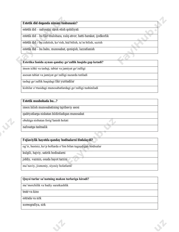 tushunchada ifodalangan narsa va hodisalarning muhim belgi va xususiyatlarining yig’indisi. tushunchadagi narsalar miqdori to’g’risidagi bilish. tushunchaning bir tomoni. tushunchada ifodalangan narsa va hodisalarning muhim belgilari yig’indisi. tushunchaning hajmi nima? tushunchada ifodalangan narsa va hodisalar miqdorining yig’indisi. tushunchada ifodalangan muhim belgilar yig’indisi. tushuncha vositasida ifodalangan narsalar soni. tushunchada ifodalangan nomuhim belgilar yig’indisi. bir va undan ortiq chin mulohazalardan ma’lum qoidalar yordamida yangi bilimlarni keltirib chiqarishdan iborat bo’lgan tafakkur shakli nima? xulosa chiqarish. sillogizm. tushuncha. hukm. xulosa chiqarish qanday yo’nalishlar bo’yicha turlarga bo’linadi? chinlik darajasiga ko’ra, asoslarning soniga ko’ra, fikrning harakat yo’nalishiga ko’ra. asoslarning soniga ko’ra, chinlik darajasi bo’yicha. fikrlarning kupligi bo’yicha, chinlik darajasi bo’yicha. chinlik darajasiga ko’ra, sillogizm bo’yicha. mantiq fani qaysi mamlakatlar mantiqiy ta’limoti asosida rivojlandi. qadimgi hind va yunon mantig’i asosida. hind va misr mantig’i asosida. misr va xitoy mantig’i asosida. hind va xitoy mantig’i asosida. mantiq nima? tafakkur shakllari va qonunlarini o’rganuvchi falsafiy fandir. inson tafakkurining kelib chiqishi …