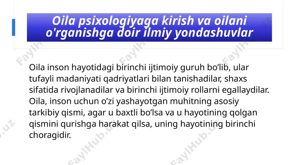 da ham quyidagi beshta bosqichlar sodir bo’ladi. ehtirosli-bir birini sevish xatto xotirlash ham insoniy ijobiy emotsiyalar keltirib chiqaradi. biroz bir-birini sevish-bunda juftining obrazi ongida har doim ham mavjud bo'lmasligi hamda har doim ham ijobiy emotsiya keltirib chiqarmasligi mumkin, lekin baribir uni kelishi, bo'lishi kayfiyatini ko'nglini ko'taradi bu bossqichda navbatdagi sevishi davom etadi. turmush o'rtog'ining kelishi bo'lishi kayfiyatini ko'tarmaydi. buying uchun turmush o'rtog’i tomonidan qandaydir e'tibor mehr-muhabbat ayamaslik kerak. bu bosqichda turmush o'rtog’ini hattoki yonida turish ham unga salbiy emotsiyalar beradi. turmush o'rtog’i obrazi onliongini tark etmayd, lekin u salbiy tasavvurlardan tashkil tongan bo’ladi. bunda er-xotinga vaqtinchalik bir-biridan dam olishi (ayrilishi) kerak, bunda ular o'rtasida munosabatlar hissiyotlar yana qaytadan aloqalarning tiklanishi kuzatilishi mumkin. xulosa mavzuda keltirilgan ma'lumotlar hozirgi va kelajak avlod oilalari uchun muhim bo’lgan ma'lumotlardir. oilalardagi turmushni yaxshilash va er-xotin o'rtasidagi munosabatlarni tartibga solish va shu kabi muammolar yechimlari ushbu mavzuda yoritilgan. mavzudagi xulosa shundan iboratki, oilalarda ro’y beradigan psixologik …