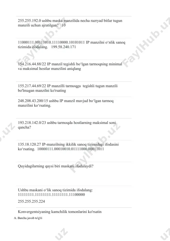 ajaradi? global tarmoqlarni qurishda dwdm texnologiyasi qanday vazifani bajaradi? sdh uzatish tizimlari tarmoqning qaysi qismida foydalaniladi? shahar tarmoqlarida sonet tizimi bilan sdh tizimi bir xil imkoniyatli texnologiyalarmi? deyarli bir xil dwdm texnologiyasi asosida kanallar qanday parametrga ko'ra multipleksorlanadi? to'lqin uzunligiga ko'ra stm-1 tizimining uzatish tezligi qancha? 155 mbit/s sdh uzatish texnologiyasida qanday uzatish tizimlari mavjud? stm pdh texnologiyasining kengaytirilgan ko'rinishini ko'rsating plesiochronous digital hierarchy uzatish muhitlarida oxirgi yillarda eng ko'p foydalanilayotgan muhitini ko'rsating. optik muhitlar uzatish qurilmalari orqali uzatiladigan ma'lumot birligi nima? oqimlar qanday qurilmalar orqali foydalanuvchilar tarmoq resurslaridan foydalanishi mumkin? kompyuter, smartfon va oxirgi qurilmalar keng polosali abonent tarmog'i texnologiyalarini ko'rsating. xdsl, pon, 3g, 4g, sputnik xdsl texnologiyasi asosida lokal kompyuter tarmoqlarini yuqori tezlikli internetga ulash mumkinmi? ha kirish tarmog’i - tarmoqning qaysi qismiga to'g'ri keladi? stansiyadan foydalanuvchining uyigacha bo'lgan qismi pon so'zining ma'nosini toping. pon passiv opkit tarmoq lte texnologiyalari qaysi avlodga tegishli? 4g 5g tarmoqlarining ma'lumot uzatish …