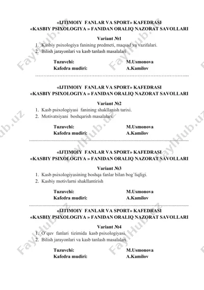 kasbiy psixologiya fanidan oralig' nazorat savollari — DOCX