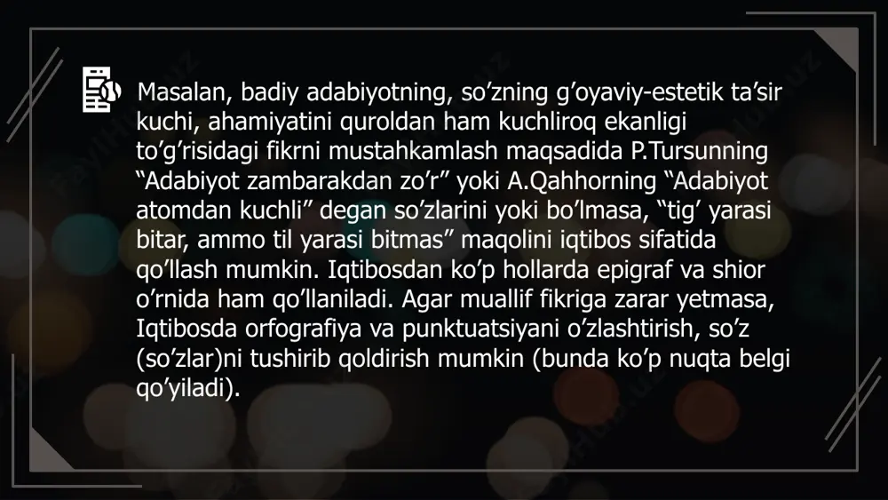 ". “men ularning beparvoliklariga duchor bo'lolmayman va ularning son-sanoqsiz kasalliklarini davolashga e'tibor berolmayman; va ota-onam meni mehmondo'st yoki enaga qilib tarbiyalamadilar. men hayotimning kunlarini sarf qilgan bu suyaklar savatini juda yaxshi mahr bilan hokimiyatga keltirdim; men uning qudratiga kelganimda, yuzim oynadek yaltirab turardi, endi uning tepasida frizning tayog'i bor. sening inoyating, hazratim hakam, agar osishimni istamasangiz, menga tinchlik bering; mana shu anatomiya bilan turmush qurganimni ko'rish uchun har kuni to'kayotgan ko'z yoshlarimdan bu yuzimdagi jo'yaklarga qarang”. komstruktiv parafraza. ushbu parafraza asl tilidagi matn boshqa tilga tarjima qilinganida yuz beradi. odatda ko'pgina tarjimalar tarjima parafrazalaridir, chunki ba'zi bir iboralar, so'zlar va sintaksisni o'zgartirish kerak, shunda matn asosiy g'oyalari bilan yangi tilda tushuniladi. shunday qilib, tarjima bir tildan ikkinchisiga (masalan, ingliz tilidan ispan tiliga) amalga oshirilganda, ispan tili tushunchasiga mos keladigan o'zgarishlar yoki kichik o'zgarishlar bo'lishi mumkin. tushunish parafrazasi. tushunish parafrazalari ma'lum bir mavzuni parafraza so'zlari bilan tushuntirish uchun ishlatiladi. xulosa qilish …