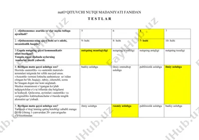 nutqdan yakuniy test — DOCX