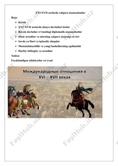 xvi-xvii asrlarda xalqaro munosabatlar — DOCX