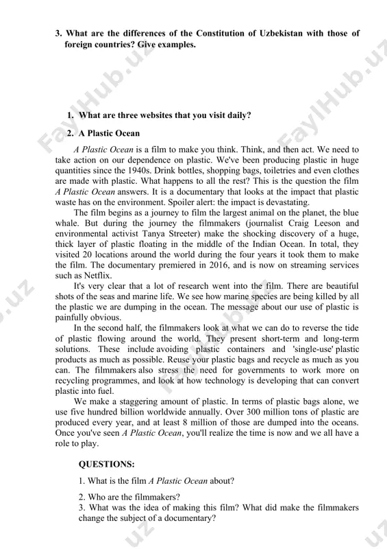 r? 3. what are the duties of uzbek citizens according to the constitution of uzbekistan? 1. what is your evening routine like? 2. asteroids a in 2010, the planetary defence team at nasa had identified and logged 90 per cent of the asteroids near earth measuring 1km wide. these ‘near-earth objects’, or neos, are the size of mountains and include anything within 50 million kilometres of earth’s orbit. with an estimated 50 left to log, nasa says none of the 887 it knows about are a significant danger to the planet. b now nasa is working towards logging some of the smaller asteroids, those measuring 140 metres wide or more. of the 25,000 estimated asteroids of this size, so far about 8,000 have been logged, leaving 17,000 unaccounted for. considering that a 19-metre asteroid that exploded above the city of chelyabinsk in russia in 2013 injured 1,200 people, these middlesized …