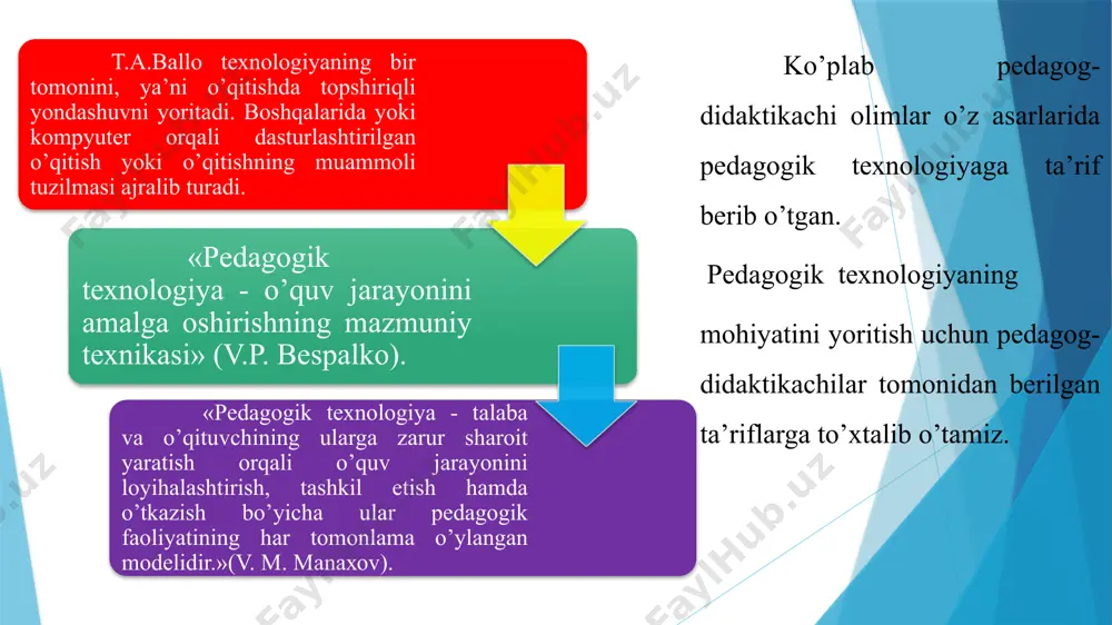 qdimotlar qilishda foydalanish mumkun. ko`rgazmalilik - shunday olib borish kerakki bajarilayotgan tajribalarni o`quvchilar hammasi ko`ra olsin. ko`rgazmalilikdan kadoskop unumli foydalanish lozim. o`quvchilarga ko`rsatiladigan tajribalar oddiy, xavfsiz, ishonchli tarzda bo`lishi shart. o`tkazilayotgan eksperiment tafsilotlarini albatta izohlab borish lozim. tajribalar o`tkazilayotganda quyidagi metodlarga amal qilish tavsiya etiladi: tajribaning maqsadini qo`ya bilish: o`quvchilar nima sababdan tajriba o`tkazilishini tushinishi kerak. tajribalar o`tkazilayotgan priborlarning chizmalarini chizish; sharoitni belgilash, (reaksiya qanday sharoit va muhitda olib boriladi.) o`quvchilarning kuzata bilishini tashkil etish. (nima bo`layapti-yu, natija nima bo`ladi anglab yetish) tajribaning o`zidan bilimlar paydo bo`lishi. o`quvchilarning kuzata bilishini tashkil etish. axborot-kommunikatsiya texnologiyalari (akt) biznes, iqtisodiyot, sayohat, nashriyot, ta’limning asosiy sohalarida tubdan o‘zgarishlarga olib keldi. akt globallashuvga ta’sir etadigan, butun dunyoni yagona yaxlit qiladigan kuch va imkoniyatlarga ega. aktning o‘quv jarayoniga integratsiyasi yangi imkoniyatlar yaratadi hamda o‘qituvchilar oldida yangi vazifalar qo‘yadi. biz bo‘r va sinf taxtasidan foydalanish usulini proektorlar, yanada dinamik texnologiyalar, axborotni izlash va u bilan ishlash, axborot-kommunikatsiya …