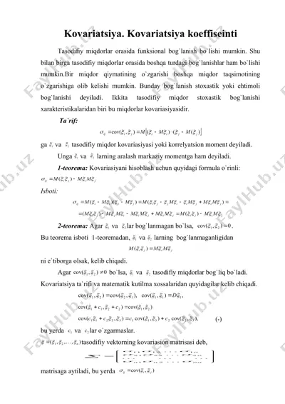 kovariatsiya. kovariatsiya koeffiseinti — DOC