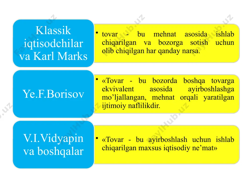 shqarilgan holda ta’sir va qiymat yaratadigan tovar markasida (brendda) ifoda etilgan haqiqiy va virtual fikrlar to‘plami. (the future of brands. 2000) 1. brending va servis brend - raqobatchilardan farqlanish maqsadida aniq sotuvchi yoki sotuvchilar guruhining tovarlari va xizmatlarini belgilash uchun qo'llanadigan so‘z, ifoda, belgi, simvol, dizaynerlik ishi yoki ularning kombinatsiyasidir. (https://www.ama.org/search/?s=brand) brend - aniq bir ishlab chiqaruvchining tovarlari yoki xizmatlarini identifikatsiya qilish, shuningdek, uni raqobatchilar mahsulotidan differensiatsiya qilish uchun mo‘ljallangan nom, termin, simvol yoki chizma yoki shu elementlarning kombinatsiyasidir. (sozdanie silnix brendov. 2003) shunday qilib, brend - sotuvchining mahsulotlarini va xizmatlarini belgilaydigan ism, tovar belgisi yoki tovar markasidir. brend elementlarning kompleks rivojlanishi tufayli noyob bo‘lib qoladi: • ism; • dizayni (logotip, ranglar va shriftlardan - markali kiyimlargacha); • korporativ madaniyat va xulq-atvor (barcha xodimlarga xos bo’lgan normalar va qadriyatlar; kompaniyaning madhiyasi va "musiqa logotipi" deb ataladigan kiyimlar); • korporativ aloqa (pr va reklama tadbirlari); • mahsulotning o‘zi va uni qadoqlash …