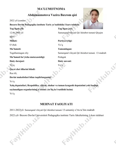 ma’lumotnoma abdumannotova vazira baxrom qizi — DOCX