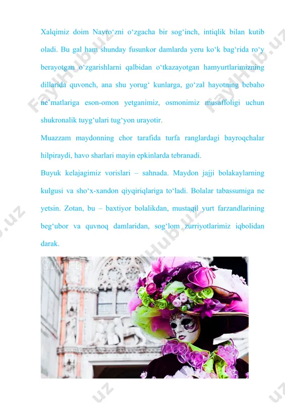 ‘g‘inlari qayta ko‘rib chiqilmoqda. sog‘liqni saqlash tizimini tubdan isloh qilishning ikkinchi bosqichi doirasida davolash-profilaktika muassasalari tarmog‘ini qayta tashkil qilish, viloyatlarda kattalar va bolalar uchun ko‘ptarmoqli tibbiyot markazlarini barpo etish, tumanlar miqyosidagi tuzilmalarni takomillashtirish, qishloq vrachlik punktlarini mustahkamlashga doir ishlarga alohida e’tibor qaratilmoqda. bunday keng qamrovli chora-tadbirlarning amalga oshirilishi natijasida aholi sog‘ligining mustahkamlanishi, ota-bobolarimiz bunday kunlarda yetim-yesir, beva-bechoralar, xastayu muhtojlarga mehribonlik ko‘rsatishga shoshilgan, gina-kuduratlar unutilgan. buni hayotimizning barcha jabhalarida, odamlarimizning qalbida, ongu shuurida namoyon bo‘layotgan mehr-oqibat, muruvvat, bag‘rikenglik kabi insoniy fazilatlar va yurtdoshlarimizning ertangi kunga ishonchi to‘la tasdiqlaydi. mustaqillik yillarida millatimiz tiynatiga xos ana shu inja xislatlar qaytadan qadr topdi. mo‘tabar qariyalarimiz, ota-onalarimizning hurmat-ehtiromini joyiga qo‘yish, bir-birimizga mehr-oqibat ko‘rsatish, kattalarga hurmat va kichiklarga izzatda bo‘lish, jamiyatimizda hech kim yolg‘iz emasligi, hech kim e’tiborsiz va qarovsiz qolmasligi kabi xalqimizning azaliy fazilatlari rivoj topmoqda. dunyoda “o‘zbek modeli” degan nom bilan tan olingan mustaqil taraqqiyot yo‘limizning negizida turgan mashhur besh tamoyildan biri kuchli ijtimoiy …