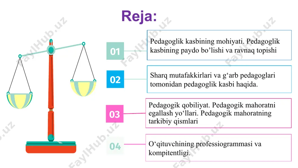 iliyatlarning rivojlanishi oʼz- oʼzicha boʼlavermaydi, balki bu masalada qandaydir bir muallim yoki rahbarga muhtojlik seziladi.” farobiy: muallim shogirdiga nisbatan o‘ta hokimlikka ham yo‘l qo‘ymasligi lozim, chunki o‘ta hokimlik shogirdda muallimga nisbatan nafrat uyg‘otadi. agar shogird muallimning bo‘shlig‘ini sezsa, unda muallimga va uning o‘qiyotgan ilmiga nisbatan sovish va mensimaslik paydo bo‘ladi, -deb ta’kidlaydi yumshoq qattiq aytsang, unutaman ko‘rsatsang, eslab qolaman o‘zim bajarib anglab yetaman xitoy faylasufi konfutsiy “eskini o‘zlashtirgan va yangini tushunishga qodir insongina tarbiyachi bo‘la oladi” beruniy “men butun kuchimni yig‘ib, bor imkoniyatimni ishga solib, goh eshitish, goh ko‘rish va qiyos qilish orqali, bilimim etganicha u narsani bayon etishga bel bog‘ladim” abu ali ibn sino “tadbiri manzil” asarida pedagog mahoratiga doir o‘z qarashlarini yozgan. masalan: bolaga ta’lim beradigan o‘qituvchi pokiza, adolatli, farosatli, sog‘lom, notiq va o‘z kasbining ustasi bo‘lishi lozimligini ta’kidlaydi. l.n.tolstoy “agar oqituvchi o’z ishiga havas qo‘ygan bolsa, u yaxshi o‘qituvchi. agar o‘quvchi faqat ota-onasi kabi havas qo‘ygan bo‘lsa, …