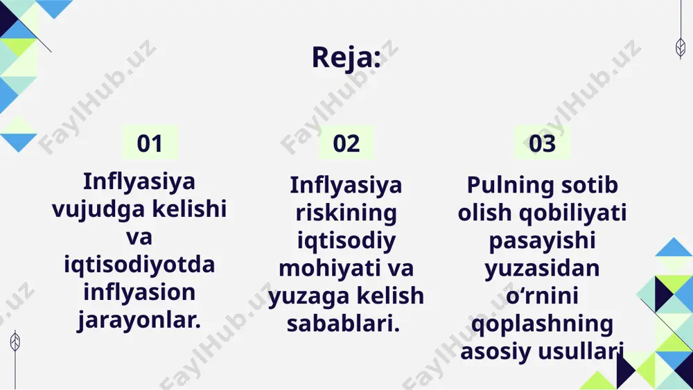 izmlarining to‘liq joriy etilmasligi, davlatning byudjet daromadlari va xarajatlari ustidan monopol tartibini joriy etishi hisoblanadi. asossiz ravishda ish haqi va boshqa to‘lovlarning oshirilishi, ushbu to‘lovlar davlat byudjeti xarajatlari tarkibida qo‘zda tutilmagan bo‘lsa, muomalaga qo‘shimcha emissiya hisobiga amalga oshiriladi. mamlakatda ishlab chiqarilayotgan tovarlarning eksport qilish darajasining pastligi va import darajasining yuqoriligi mamlakatga kirib kelayotgan import tovarlar hisobiga xorijiy valyutalarning chetga oqib ketishi yuz beradi, natijada mamlakatda ishlab chiqarilayotgan tovarlar nafaqat tashqi ehtiyojlarni, balki ichki ehtiyojlarni qondirishga ham xizmat qilmay qo‘yadi. image1.png image2.png image3.png image4.png image5.png image6.png image7.png image8.png image9.png image10.png image11.png image12.png image13.png image14.png image15.png image16.png image17.png image18.png