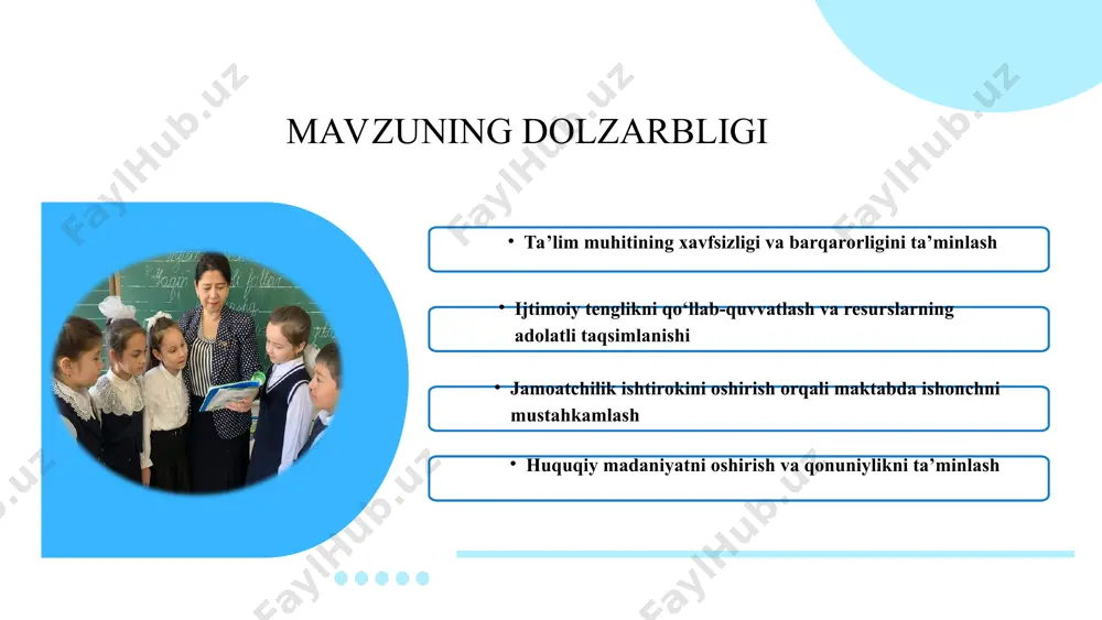 , researchgate (nashr-2024). maqolada maktabda huquqiy madaniyatning ahamiyati ta’kidlanadi, bu ijtimoiy barqarorlikni ta'minlashda muhim omil sifatida qaraladi. yaponiya tajribasi xorijiy tajribalar o‘rganilganligi yaponiyada maktabda ijtimoiy barqarorlikni ta’minlash jamoatchilik ishtiroki va qattiq standartlarga asoslanadi. ta’lim, madaniyat, sport, fan va texnologiya vazirligi (mext) maktab mulkini boshqarishda markaziy rol o‘ynaydi, lekin ota-onalar va mahalliy jamoalar faol qatnashadi. singapurda ijtimoiy barqarorlikni ta’minlash markazlashgan boshqaruv va zamonaviy texnologiyalarga qaratilgan. ta’lim vazirligi (moe) davlat-xususiy sheriklik (ppp) modeli orqali maktab mulkini rivojlantiradi, “aqlli sinflar” va energiya tejovchi infratuzilma kabi imkoniyatlar yaratadi. shaffoflik mustaqil audit organlari orqali ta’minlanadi, bu resurslarning adolatli taqsimlanishiga yordam beradi. fransiyada maktabda ijtimoiy barqarorlikni ta’minlash davlatning markazlashgan ta’lim siyosati va ijtimoiy tenglikka e’tibor qaratish bilan ajralib turadi. milliy ta’lim vazirligi maktab mulkini moliyalashtirish va boshqarishda yetakchi bo‘lib, barcha o‘quvchilar uchun bepul ta’lim va teng imkoniyatlar ta’minlanadi. maktablar ijtimoiy integratsiya markazi sifatida ishlaydi, masalan, immigrant o‘quvchilarni jamiyatga moslashtirishda muhim rol o‘ynaydi. fransiya tajribasi singapur tajribasi …