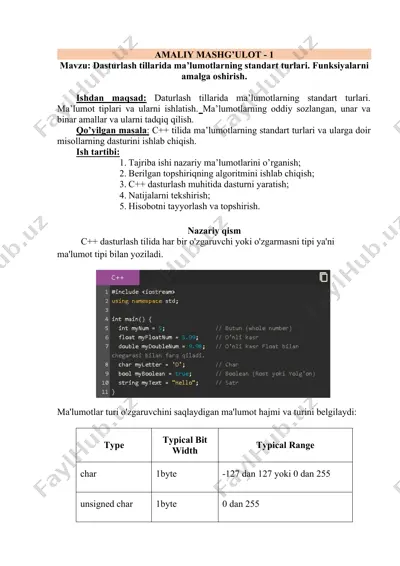 dasturlash tillarida ma'lumotlarning standart turlari — DOC