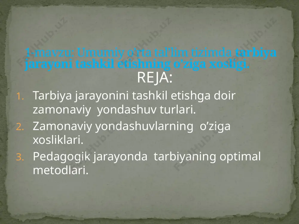 muhimi, o’qituvchi va talaba o’rtasidagi munosabatlarining uslubi. talabalar o’qituvchiga ta’lim faoliyati bilan shug’ullnadigan hamkorlariga teng deb tan olinadilar. /docprops/thumbnail.jpeg