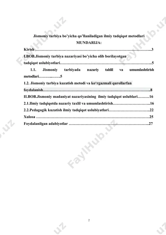latimiz rahbari ijtimoiy, ma’naviy-ma’rifiy sohalardagi ishlarni yangi tizim asosida yo‘lga qo‘yish bo‘yicha 5 ta muhim tashabbusni ilgari surdi. bunda ikkinchi tashabbus yoshlarni jismoniy chiniqtirish, sport sohasida qobiliyatini nomoyon qilishlari uchun zarur sharoitlar yaratishga yo‘naltirilgan. shunday yaratib berilgan imkoniyatlardan foydalanib, o‘quvchi yoshlarimizni qiziqishiga qarab sportning turli xil yo‘nalshlariga jalb qilib, ulardan yangi chempionlarni tayorlashimiz zarur. shu o‘rinda davlatimiz prezidenti shavkat mirziyoyev quyidagi fikrlarini misol qilib keltirmoqchiman “dunyoda qobilyatsiz bola bo‘lmaydi, biz ana shu qobiliyatni ko‘ra olishimiz, taxlil qilib yuksaltirishimiz va shu qatorda o‘quvchilarning qobiliyatidan kelib chiqqan holda biror bir kasbga yoki hunarga yo‘naltira olishimiz bizning eng asosiy vazifamizdir”. umumta`lim maktablari jismoniy tarbiya darslarini tashkil etish, o`quvchilarning jismoniy tarbiya va sportga oid nazariy-amaliy bilimlarini oshirish, endi o`sib kelayotgan yosh avlodda sog`lom turmush tarzini sharllantirish, jismoniy tarbiya darslarida ko’rgazmali qurollardan foydalanish hamda mashg’ulotlariga nisbatan ko`nikma va malakalarni shakllantirishga oid tavsiyalar ishlab chiqish mavzuning dolzarbligini belgilaydi. kurs ishining maqsadi. umumta'lim maktablarining jismoniy tarbiya darslarini …