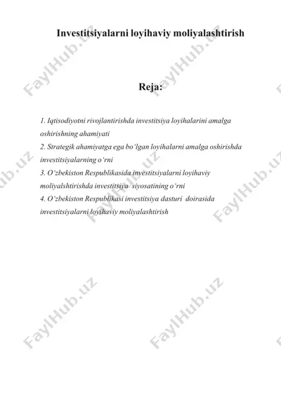 invеstitsiyalarni lоyihаviy moliyalashtirish — DOCX