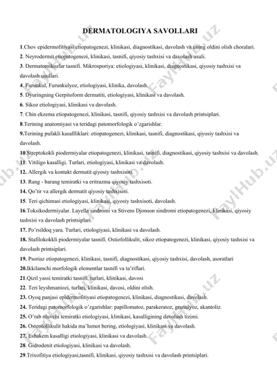 dermatologiya savollari — DOCX