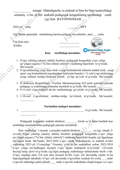 o‘quv yilining yakuniy tahliliy hisoboti — DOCX