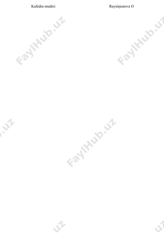 yakuniy nazorat ishi 8-variant 1. rezistorga berilayotgan kuchlanish qiymati kamaysa, rezistordan oqib o’tayotgan tok qiymati qanday o’zgaradi? qarshlikni ketma ket ulaganimizda qiymati qanchaga ortadi, rasmda keltirilgan qarshilikni xisoblang 2. yuqori chastotali to‘g‘rilovchi diodlar (yuch diodlar) haqida ma’lumot bering. detektorlar, aralashtirgichlar, chastota o‘zgartirgichlar, nuqtaviy p-n o‘tish 3. mdya-tranzistorlarning sxemada belgilanishi, volt-amper xarakteristikalari va parametrlarining ish rejimlariga hamda temperaturaga bog‘liqligi tuzuvchi: jo’rayeva g kafedra mudiri: rayimjonova o o‘zbekiston respublikasi raqamli texnologiyalar vazirligi muhammad al-xorazmiy nomidagi toshkent axborot texnologiyalari universiteti farg‘ona filiali telekommunikatsiya injiniringi va kasb ta’limi fakulteti “telekommunikatsiya injiniringi” kafedrasi “elektronika va sxemalar 1” fanidan yakuniy nazorat ishi 9-variant 1. rezistordan oqib o’tayotgan tok qiymatini aniqlash uchun, ampermetr rezistorga qanday ulanadi, va ampermetr qurilmasiga ta’rif bering qarshiliklakdi parallel ulaganimizda qiymati qanchagacha o’zgaradi? 2. yarimo’tkazgich diodlarning qanday turlari bor? elektrod, anod, katod, elektron, kovak, o‘zgaruvchan tok, o‘zgarmas tok 3. maydoniy tarnzistorning asosiy parametrlari usi = const uzi = const is = const tuzuvchi: …