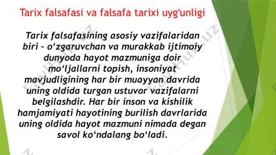 tarix falsafasi va falsafa tarixi uygʻunligi — PPTX