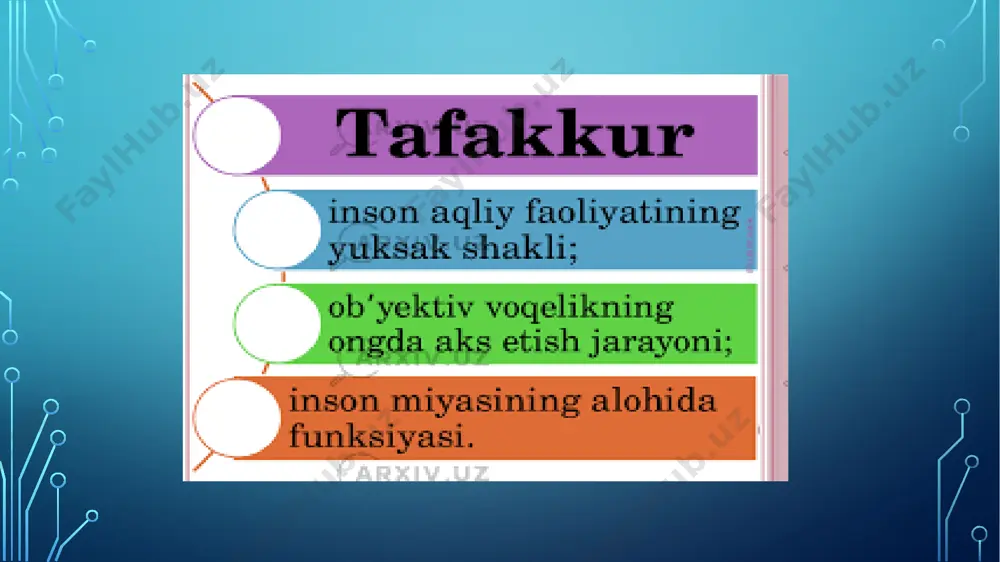 emasligini boshqa tadqiqotlarda tadqiq etilgan. kreativlik- bu insonni hayotga moslashishi emas, balki uni o‘zgartirishidir. kreativlikning asosiy omili bu insonning dezadaptatsiyasi, ya’ni uni atrof olam va ijtimoiy muhitga moslasha olmasligida deb qaralan nazariyalar ham mavjud. ba’zi olimlar shaxsning kreativlik xususiyatini tashqi olam va insonllardan yolg‘izlanish deya ta’rif berishgan. e’tiboringiz uchun raxmat. image3.png image4.png image5.png image6.png image7.png image8.png image9.png image10.png image11.png image12.png image13.png image14.png image2.png /docprops/thumbnail.jpeg