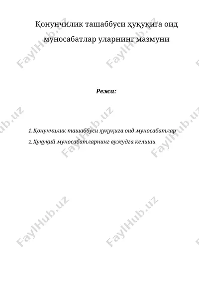 қонунчилик ташаббуси ҳуқуқига оид муносабатлар уларнинг мазмуни — DOCX