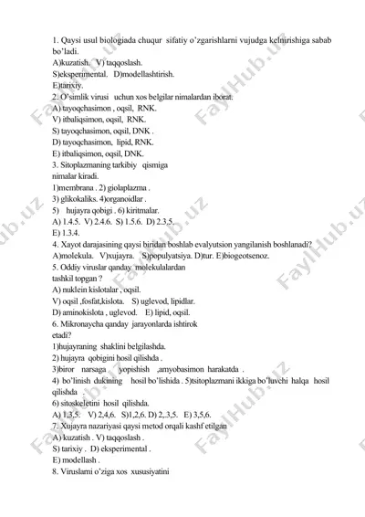 biologiya test savollari — DOCX