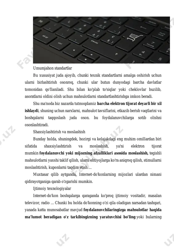 o'lgan barcha elektron tijorat ularni bir xil tavsif bilan sotadi. ammo boshqalari orasida ko'proq, sifatli va amaliyroq ma'lumot berish uchun ko'proq qiziqish bildirishadi. bu foydalanuvchilar bilan yaxshi aloqa o'rnatishga imkon beradi, shuningdek, tegishli qaror qabul qiladi. biroq, uzoq va zerikarli tavsiflarni berish har doim ham yaxshi fikr emas, ayniqsa, ular juda texnik yoki tushunishga qiyin bo'lsa. shu sababli, qaror qabul qilish uchun barcha ma'lumotlarni ixchamlashtiradigan va tushunarli va amaliy matn taqdim etadigan odamlar kerak. boylik bu holda biz aynan elektron tijorat orqali ishlab topilgan pulni emas, balki mahsulot jihatidan boylikni nazarda tutmoqdamiz. elektron tijoratning katta kamchiliklaridan biri shundaki, xaridor tovarni ko'ra olmaydi, uni sotib olishdan oldin unga tegishi yoki sinab ko'rishi mumkin emas, shuning uchun ham ko'pchilik onlayn-do'konlardan ko'ra jismoniy do'konlarni afzal ko'rishadi. muammo shundaki, hozir, rivojlanish va qaytish, almashinuvga ruxsat berish orqali ..., ko'p hollarda foydalanuvchiga zarar etkazmasdan, bu "sinovlar" qilish imkoniyatini ochadi, ya'ni, ilgari ko'rmagan bo'lsa ham, ushbu …