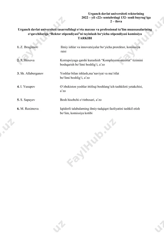 universitetning kengashi qarori va rektor (filial direktor) buyrug‘i asosida “rektor stipendiyasi”ga sazovor bo‘lgan o‘quvchilar, shu jumladan qizlar uchun tegishli mablag‘lar universitetning budjetdan tashqari mablag‘lari hisobidan joriy o‘quv yilining har bir o‘quv-semestri uchun bir marotaba o‘rta maxsus va professional ta’lim muassasalarining rivojlantirish jamg‘armasi shaxsiy hisobvaraqlariga o‘tkazish orqali to‘lanadi. o‘rta maxsus va professional ta’lim muassasalari tomonidan “rektor stipendiyasi”ni berish uchun mazkur muassasa direktori buyrug‘i rasmiylashtiriladi, ajratilgan mablag‘lar hisobidan “rektor stipendiyasi” hisoblanadi va to‘lanadi. 13. har o‘quv-semestri yakuni bo‘yicha universitet huzuridagi o‘rta maxsus va professional ta’lim muassasalari direktorlari “rektor stipendiyasi”ga talabgor bo‘lgan, barcha fanlardan yaxshi o‘zlashtirish ko‘rsatkichlariga ega, jamoat ishlarida faol ishtirok etgan va namunali xulq atvorga ega o‘quvchilar to‘g‘risidagi ma’lumotlarni universitet kengashiga taqdim etib boradi. 14. “rektor stipendiyasi”ga sazovor bo‘lgan o‘quvchilar o‘quv semestri davomida fanlarni o‘zlashtirishni pasaytirib yuborsa va intizomiy jazoga tortilgan taqdirda mazkur stipendiyadan mahrum etiladi. 3-bob. yakuniy qoidalar 15. “rektor stipendiyasi”ga nomzodlarni aniqlash, ularni tanlab olish va stipendiya to‘lovlari to‘g‘risidagi …